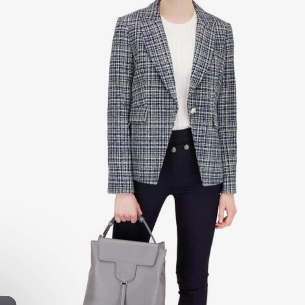 Veronica Beard Navy Blue Tweed Cutaway Dickey Jacket Blazer - Picture 3 of 13